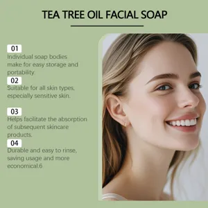 Savon visage à l'arbre à thé détail montrant les bienfaits pour peau sensible.