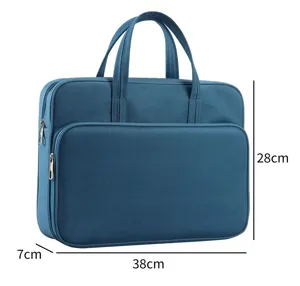 Blaue mehrschichtige Dokumententasche, große Studentenhandtasche, 38x28x7cm Aufbewahrung.