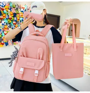Ensemble sac à dos rose pour fille avec sac fourre-tout et trousse assortis