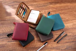 A6 genuine leather zipper notebook cover multi-color organizer planner binder case