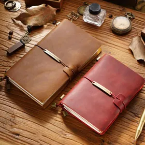 Vintage Genuine Leather Traveler Notebook Handmade Crazy Horse Cowhide Journal Diary Portable Planner Office Stationery
