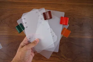 Gedetailleerd overzicht van doorschijnende mat ringbandverdelers met kleurrijke lederen lussen.