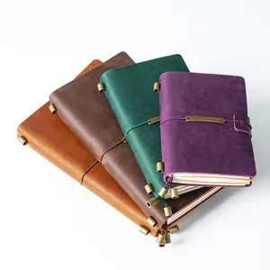 Vintage crazy horse leather traveler notebook set, retro diary notepad with elastic band.