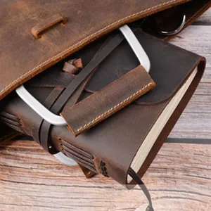 Handmade vintage leather notebook pocket journal retro cowhide diary sketch book gift
