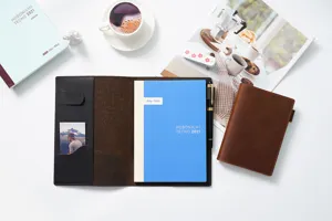 Echtes Rindsleder Notizbuchhülle Planer Organizer mit Kartenfächern und Stifthalter für Büroalltag