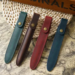 Handmade crazy horse leather single pen sleeve vintage pencil pouch holder case.