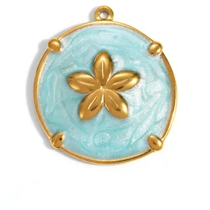 Close-up detail of a gold-plated stainless steel flower enamel pendant for DIY necklaces