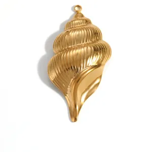 Detailed close-up of a gold-plated stainless steel spiral shell pendant accessory.