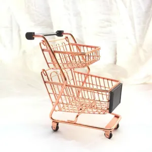 Double Layer Mini Shopping Cart Desktop Storage Rack Alloy Metal Makeup Sponge Holder Cute Ornaments Photo Props