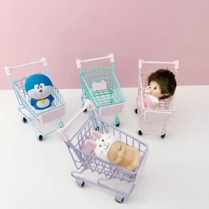 Miniature Metal Shopping Cart Craft Ornament Cute Supermarket Trolley Desktop Storage Holder Home Office Decor