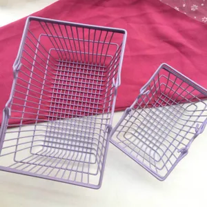 Mini purple wire shopping baskets, cute desktop storage organizer and versatile pet training prop.