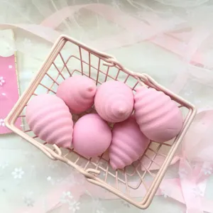 Pink makeup sponge set with mini shopping cart holder, soft blending cosmetic blenders for face.