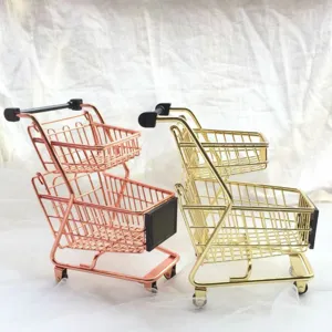 Mini double layer metal shopping cart desktop organizer makeup sponge holder photo prop