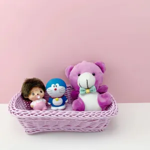 Panier de rangement en plastique tisse rose macaron pour bureau, joli accessoire photo.