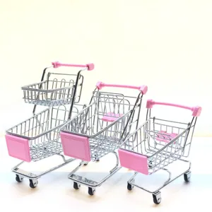 Mini shopping cart detail shot, ideal for desktop cosmetic storage and creative photography props.