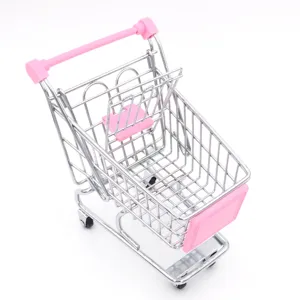 Mini metaal winkelmandje bureau organizer roze handvat snack servies opslaghouder