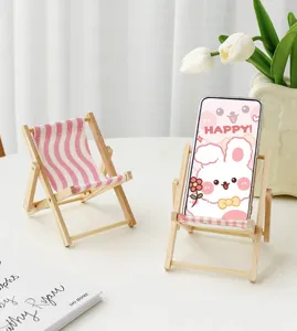 Miniatur Holz Strandstuhl Handyhalter, süßer Desktop-Ornamentständer für Smartphones.