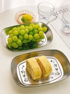 Stainless steel retro rectangular tray for fruit and snack serving home decor detail view
