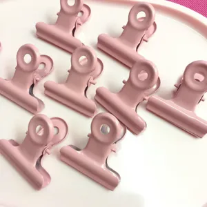 Rosa Metallklemmen Detailansicht, süße Büroklammern für Papierorganisation oder Snackverschluss.