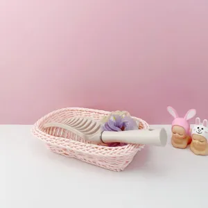 Panier de rangement tisse en plastique rose macaron organiseur de bureau esthetique deco