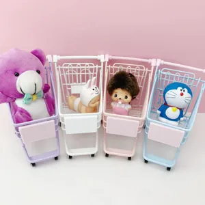 Miniature metal shopping cart storage basket, cute desktop organizer for stationery and jewelry.
