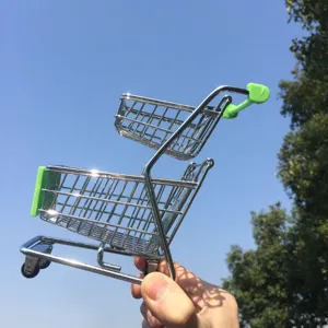 Mini double-layer shopping cart metal desktop organizer beauty sponge holder photo prop decor