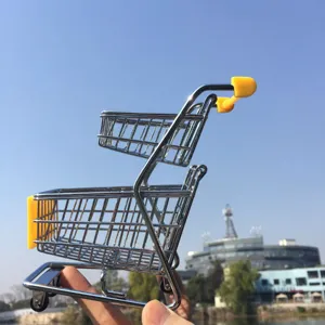 Mini double layer shopping cart desktop organizer, metal storage basket for beauty sponge.