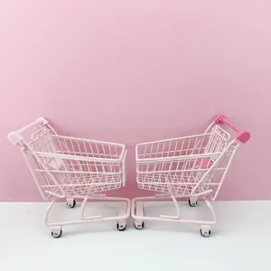 Mini pink shopping cart desktop storage basket cute stationery organizer photography props