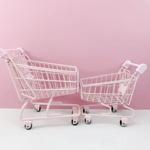 Mini pink shopping cart desktop storage basket cute stationery organizer photography prop