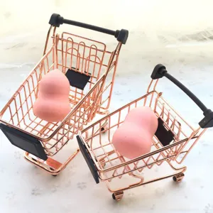 Mini rose gold shopping cart makeup blender holder desktop storage organizer display prop