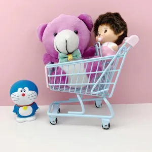 Mini metal shopping cart storage basket detail, perfect desktop organizer for cute room decor.