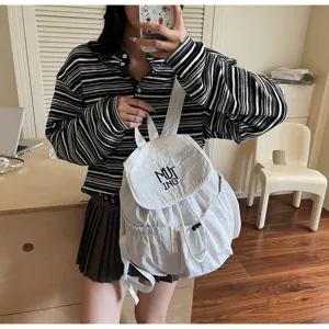 Weißer Nylon-Rucksack im koreanischen Stil mit Kordelzug für Schule und Reisen
