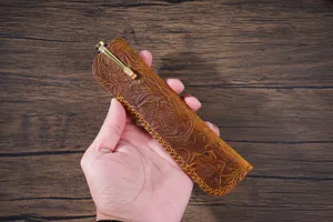 Handmade Vintage Genuine Leather Pen Pouch Cowhide Protective Sleeve Cover Gift Box