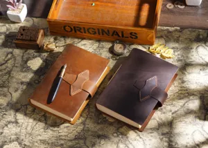 Handcrafted genuine leather notebook retro vintage diary with unique strap closure for daily writing