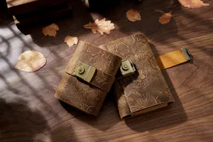 Handmade vintage genuine leather notebook with combination lock, embossed floral diary journal.