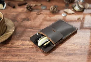 Genuine leather pen sleeve pocket protector for doctors nurses retro dark brown pen holder
