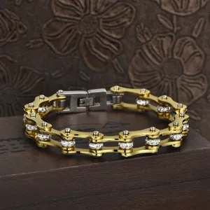Heren 304 Roestvrij Staal Fietsketting Armband Hip Hop Punk Strass Ingelegde Mode Sieraden Gegalvaniseerde Ketting Armband