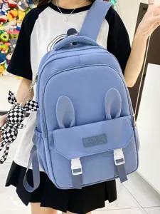 Sac à dos d'école bleu imperméable grande capacité avec oreilles de lapin pour filles
