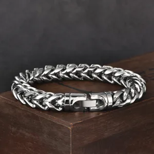 Polished stainless steel dragon bone wheat chain bracelet with jewelry clasp for men