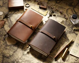 Carnet de notes en cuir vintage journal intime marron fait main organiseur agenda.