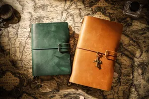 Vintage crazy horse leather traveler notebook, handmade leather journal planner diary with airplane charm.