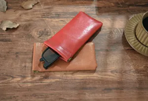 Genuine leather glasses pouch portable auto close storage bag detail view soft leather case