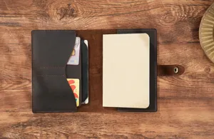Vintage genuine leather travel journal cover handmade retro notebook with card slots for daily use.