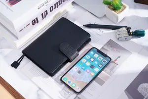 Echtes Leder A6 Planer Hülle, schwarzes Litschi Muster Notizbuch Schutzhülle Organizer