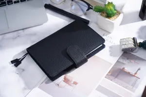 A6 echtes leder notizbuch abdeckung litschi muster hobo planer tagebuch organizer schwarz
