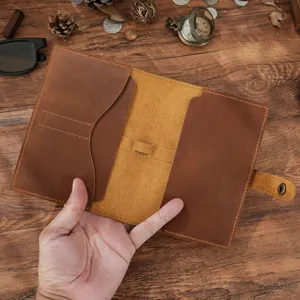 Handmade genuine leather travel notebook cover vintage brown passport wallet with card slots