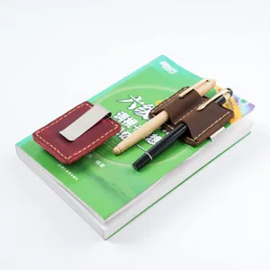 Handgemachte Stifthalter aus Leder Doppelschlaufe fuer Notizbuch Planer und Buerobedarf.