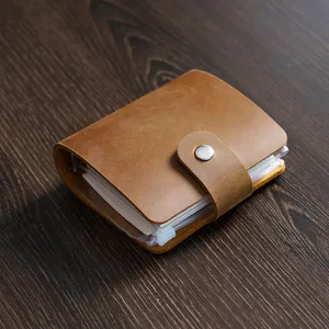 Cuaderno diario agenda mini A9 con anillas de cuero de caballo loco vintage marron.