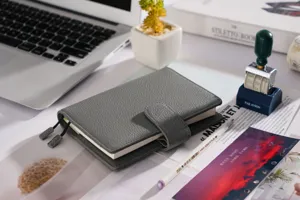 A6 Graues Leder Notizbuch Planer Litschi Muster Tagebuch mit Magnetverschluss