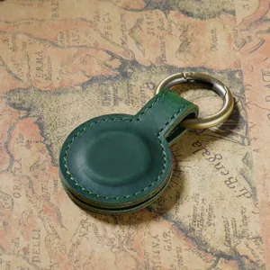 Supporto di conservazione magnetico in vera pelle custodia protettiva rotonda verde con gancio